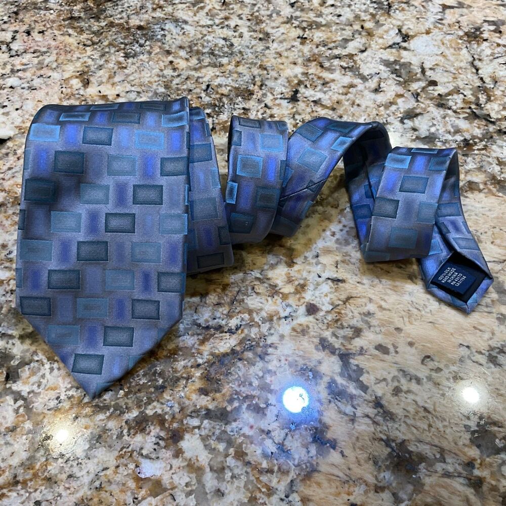 John Ashford Long 61” silk tie Men's Stain Resistant geometric Blue